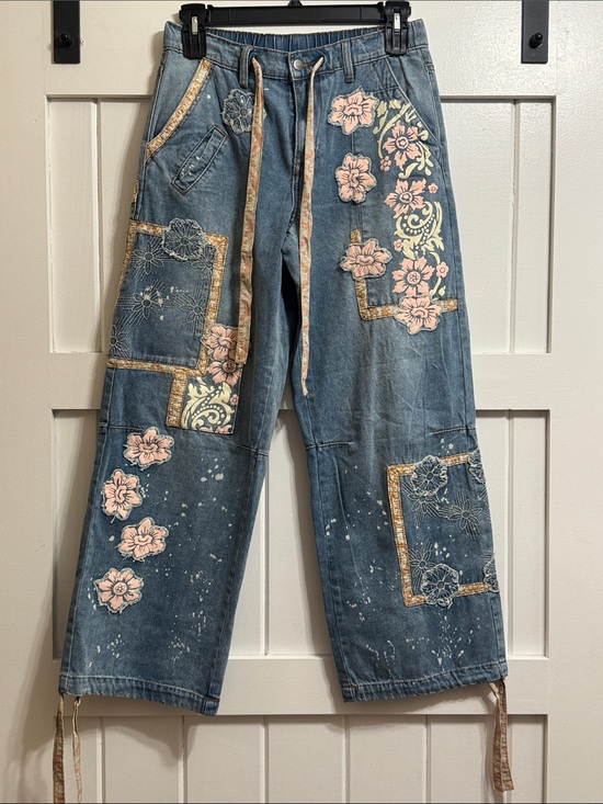 Oli & Hali Denim - Oli & Hali Blue Denim Jeans with Pink Floral Patchwork